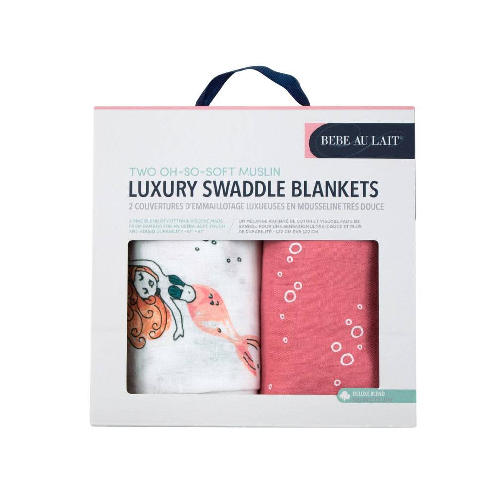 Mermaid + Bubbles Oh-So-Soft Muslin Swaddle Blanket Set - Swaddle Blanket - Bebe au Lait