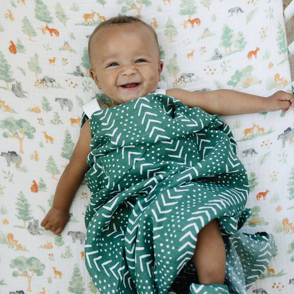 Muslin Swaddle Blanket Set Premium Cotton Forest Friends Mudcloth Bebe au Lait