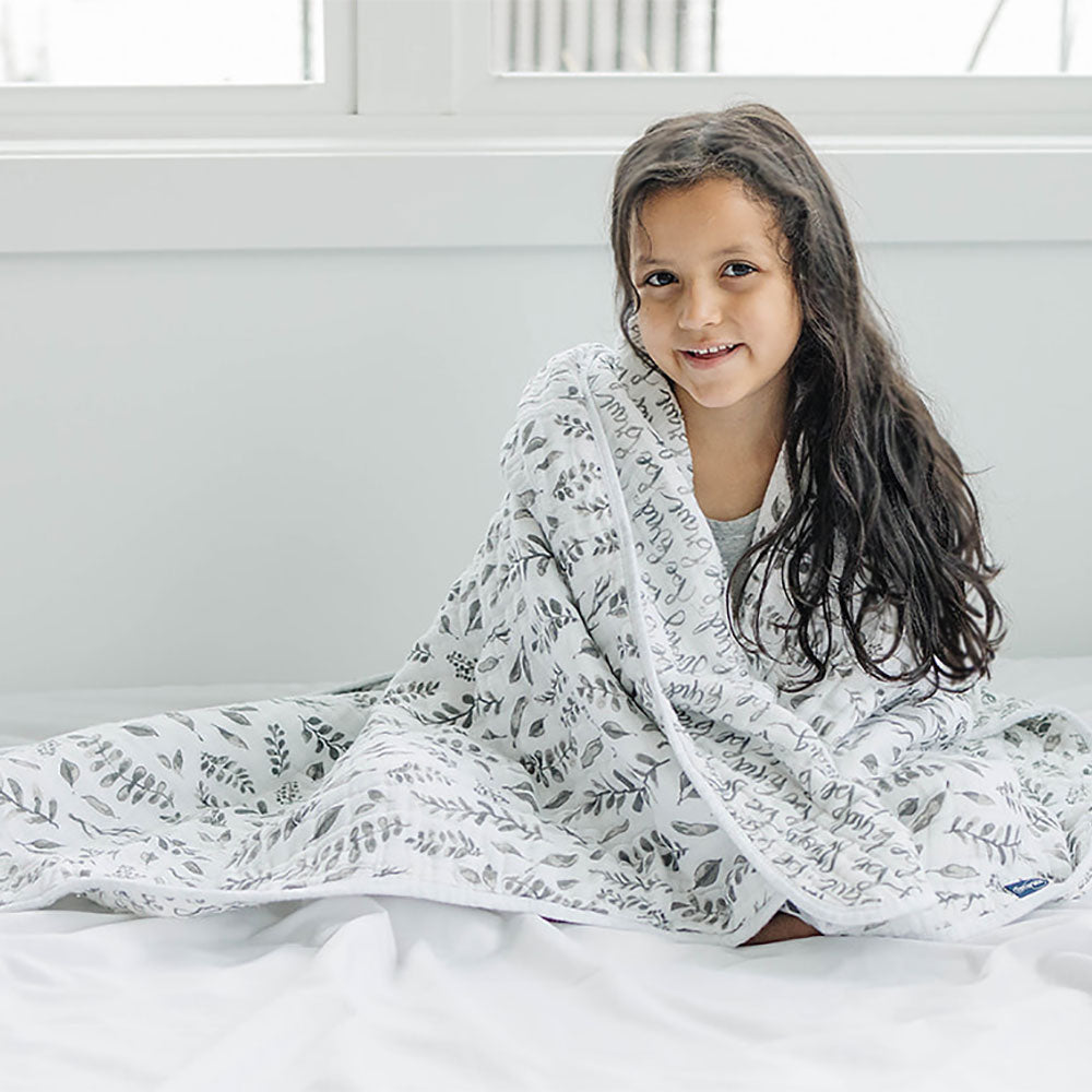 Muslin Snuggle Toddler Blanket Premium Cotton Just Be + Leaves - Snuggle Blanket - Bebe au Lait