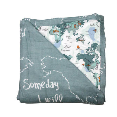 World Map + Someday Oh-So-Soft Muslin Snuggle Blanket - Snuggle Blanket - Bebe au Lait