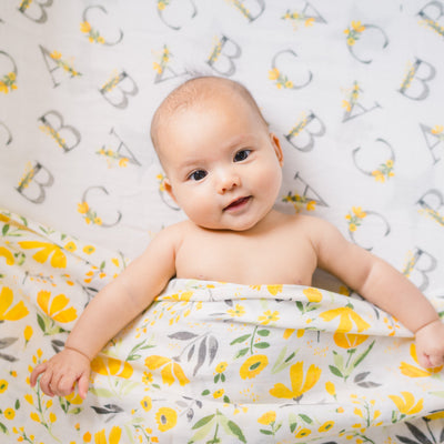 Floral Alphabet Oh So Soft Muslin Crib Sheet - Bebe au Lait