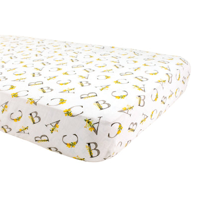 Floral Alphabet Oh So Soft Muslin Crib Sheet + Royal Garden Oh So Soft Muslin Changing Pad Cover Set - Bebe au Lait