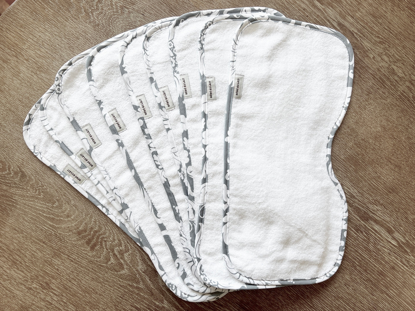 9 for $9 Chateau Silver Cotton Terry Burp Cloths - Bebe au Lait