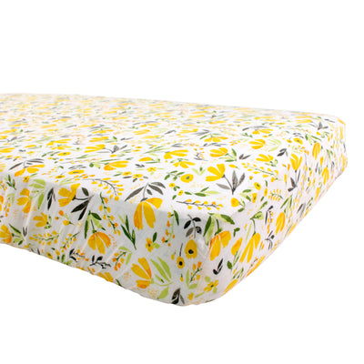 Royal Garden Oh So Soft Muslin Crib Sheet + Floral Alphabet Oh So Soft Muslin Changing Pad Cover Set - Bebe au Lait