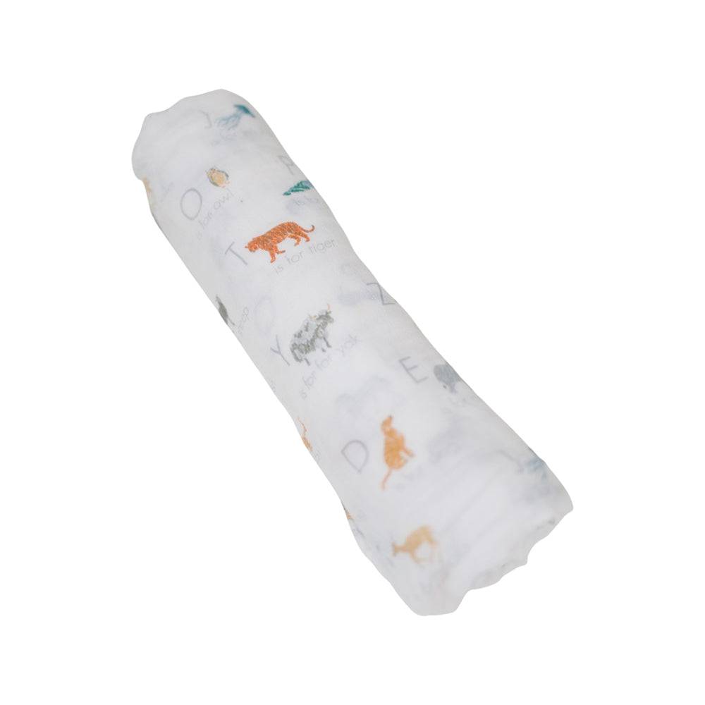 Animal Alphabet Oh-So-Soft Muslin Single Swaddle Blanket - Swaddle Blanket - Bebe au Lait