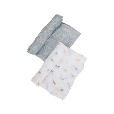 Animal Alphabet + Grey Crayon Oh-So-Soft Muslin Swaddle Blanket Set - Swaddle Blanket - Bebe au Lait