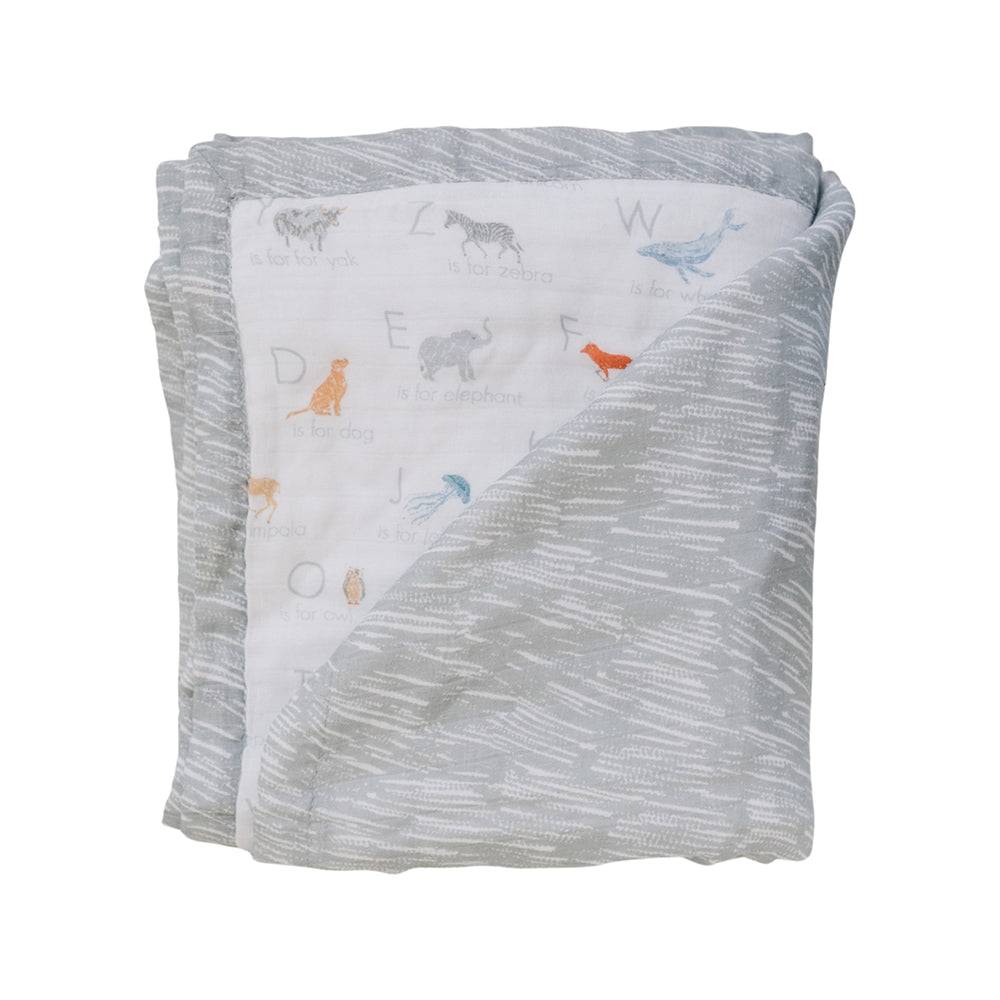 Animal Alphabet + Grey Crayon Oh-So-Soft Muslin Snuggle Blanket - Snuggle Blanket - Bebe au Lait