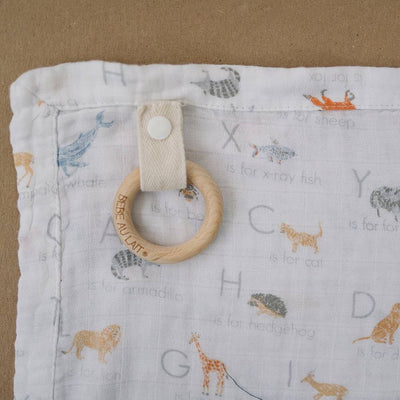 Animal Alphabet Oh-So-Soft Muslin Teether Blanket - Teether Blanket - Bebe au Lait