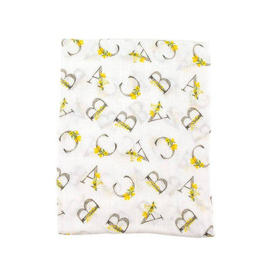 Floral Alphabet Single Oh-So-Soft Muslin Swaddle Blanket - Swaddle Blanket - Bebe au Lait