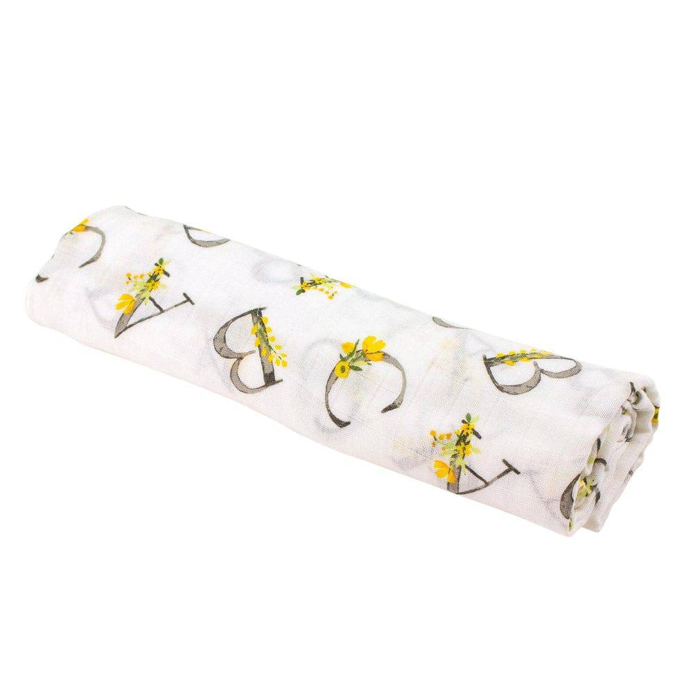 Floral Alphabet Single Oh-So-Soft Muslin Swaddle Blanket - Swaddle Blanket - Bebe au Lait