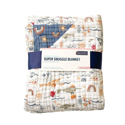 Narwhal + Hello Sunshine Classic Muslin Super Snuggle Blanket - Super Snuggle Blanket - Bebe au Lait