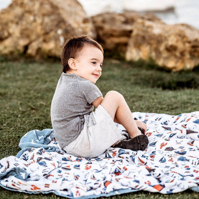 Nautical + Seagulls Oh-So-Soft Muslin Super Snuggle Blanket - Super Snuggle Blanket - Bebe au Lait