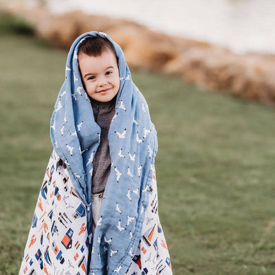 Nautical + Seagulls Oh-So-Soft Muslin Super Snuggle Blanket - Super Snuggle Blanket - Bebe au Lait