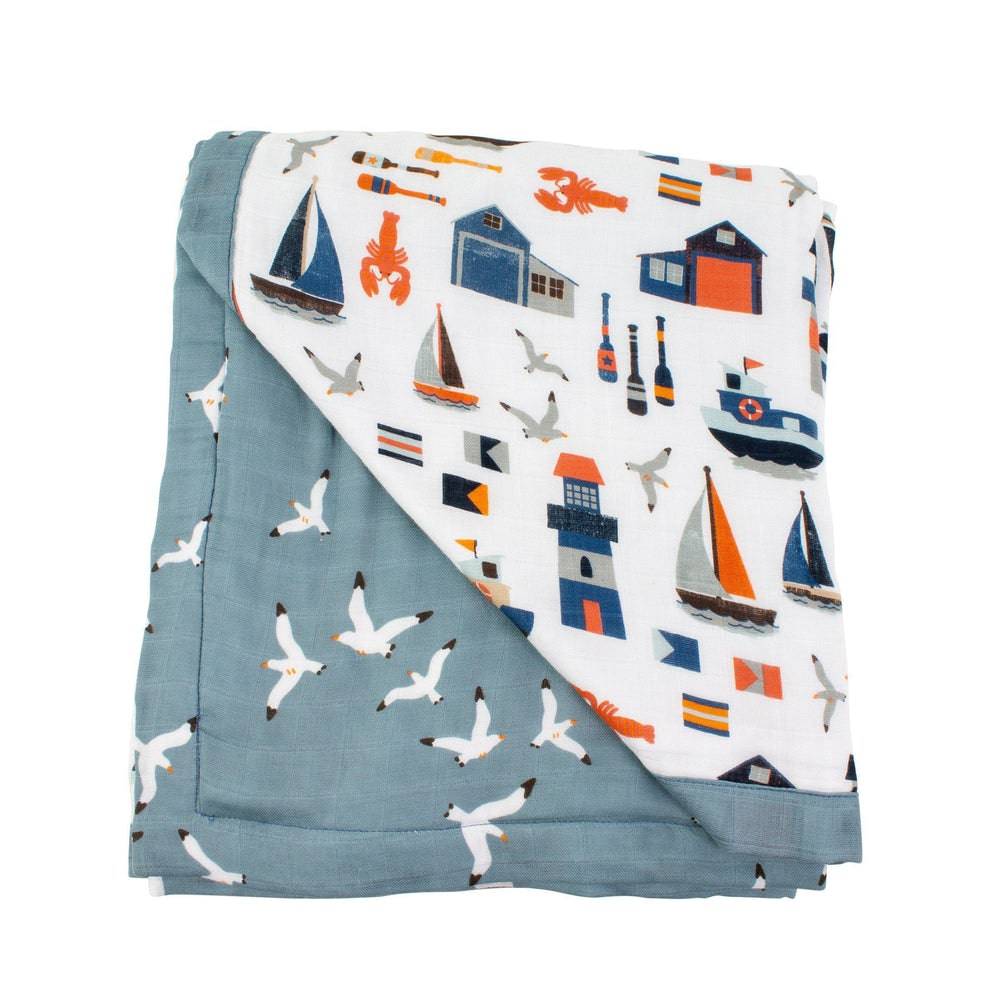 Nautical + Seagulls Oh-So-Soft Muslin Snuggle Blanket - Snuggle Blanket - Bebe au Lait