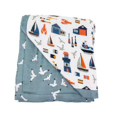 Nautical + Seagulls Oh-So-Soft Muslin Snuggle Blanket - Snuggle Blanket - Bebe au Lait