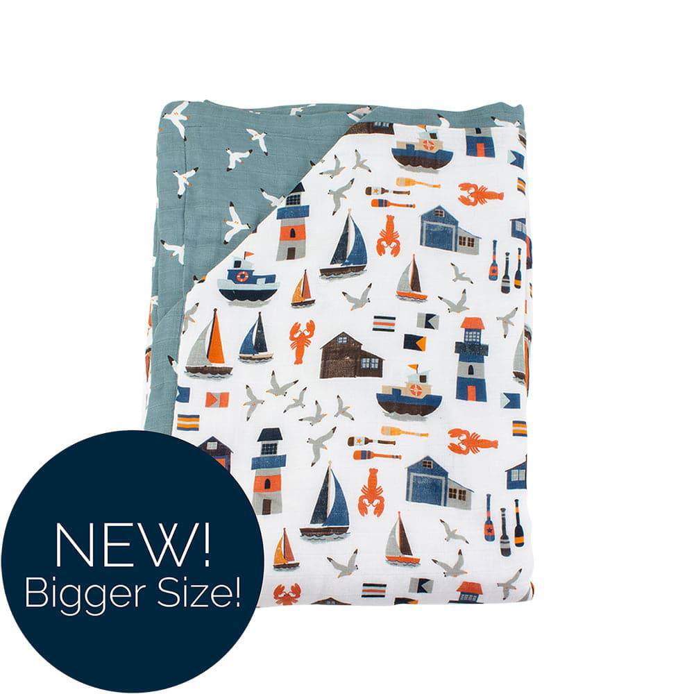 Nautical + Seagulls Oh-So-Soft Muslin Super Snuggle Blanket - Super Snuggle Blanket - Bebe au Lait
