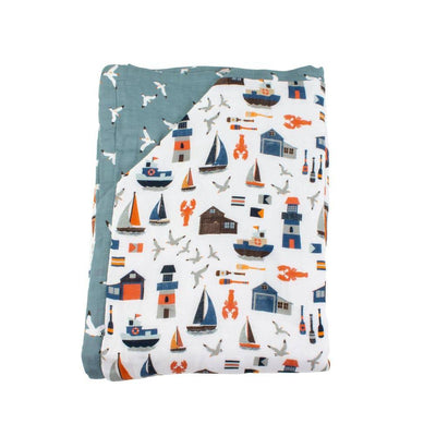 Nautical + Seagulls Oh-So-Soft Muslin Super Snuggle Blanket - Super Snuggle Blanket - Bebe au Lait