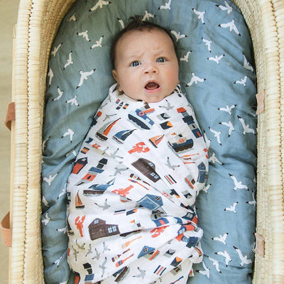 Nautical + Seagulls Oh-So-Soft Muslin Swaddle Blanket Set - Swaddle Blanket - Bebe au Lait