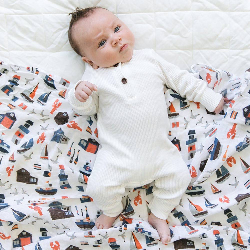 Nautical + Seagulls Oh-So-Soft Muslin Swaddle Blanket Set - Swaddle Blanket - Bebe au Lait