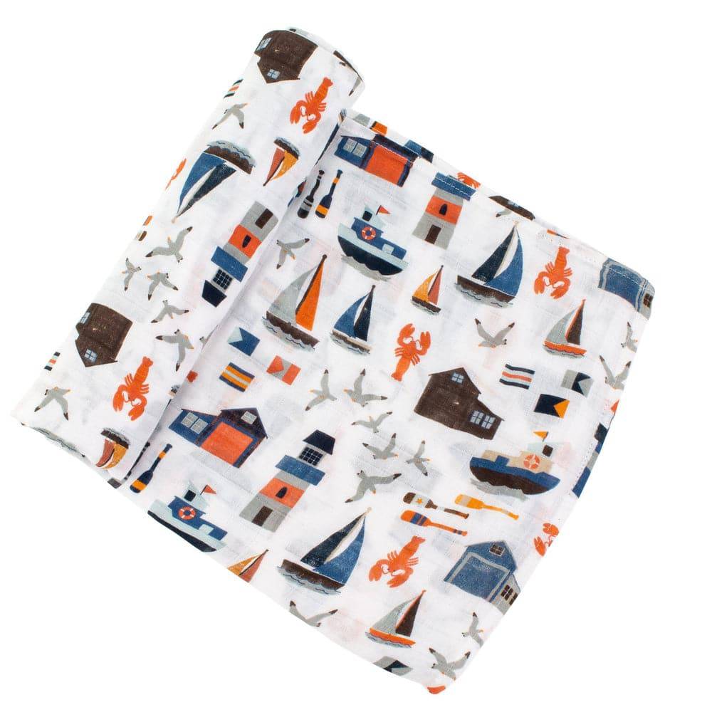 Nautical + Seagulls Oh-So-Soft Muslin Swaddle Blanket Set - Swaddle Blanket - Bebe au Lait