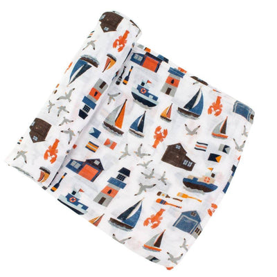 Nautical + Seagulls Oh-So-Soft Muslin Swaddle Blanket Set - Swaddle Blanket - Bebe au Lait