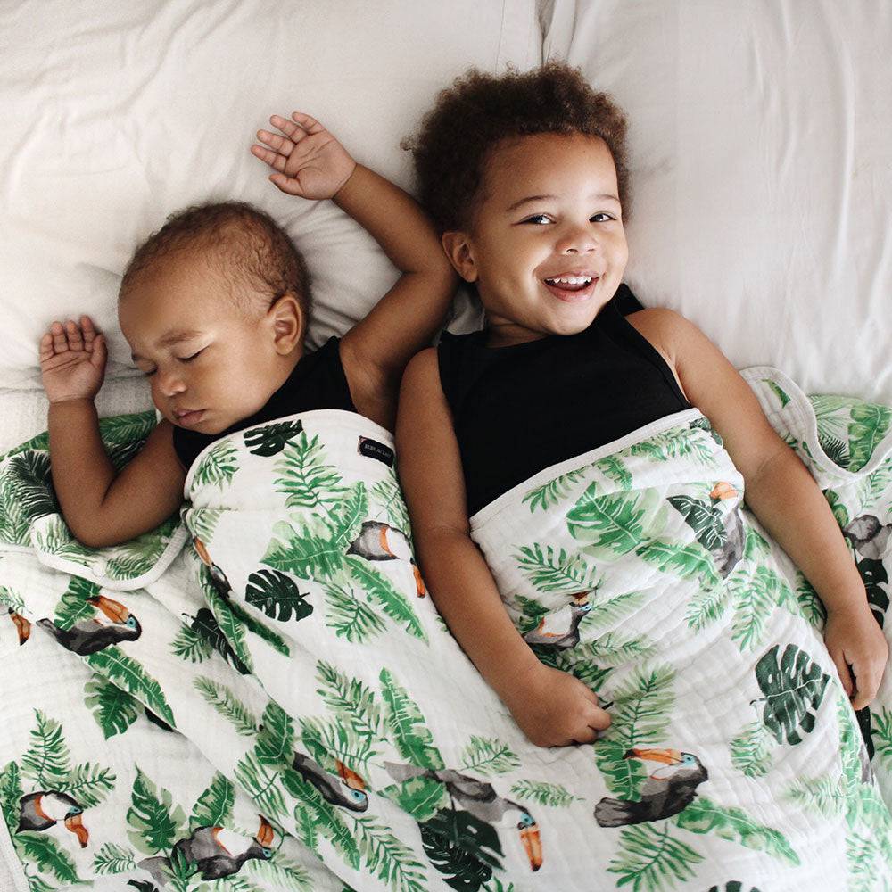 Rio + Palm Muslin Snuggle Blanket - Snuggle Blanket - Bebe au Lait