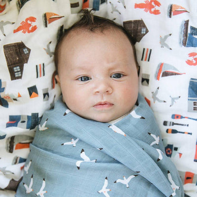 Nautical + Seagulls Oh-So-Soft Muslin Swaddle Blanket Set - Swaddle Blanket - Bebe au Lait