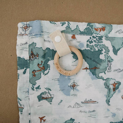 World Map Oh-So-Soft Muslin Teether Blanket - Teether Blanket - Bebe au Lait
