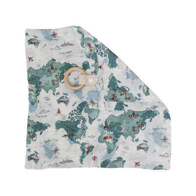 World Map Oh-So-Soft Muslin Teether Blanket - Teether Blanket - Bebe au Lait