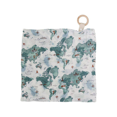 World Map Oh-So-Soft Muslin Teether Blanket - Teether Blanket - Bebe au Lait