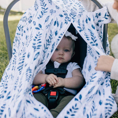 Blue Leaves Car Seat Cover - Car Seat Cover - Bebe au Lait