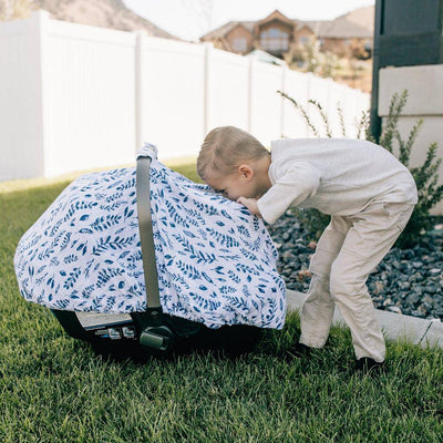 Blue Leaves Car Seat Cover - Car Seat Cover - Bebe au Lait