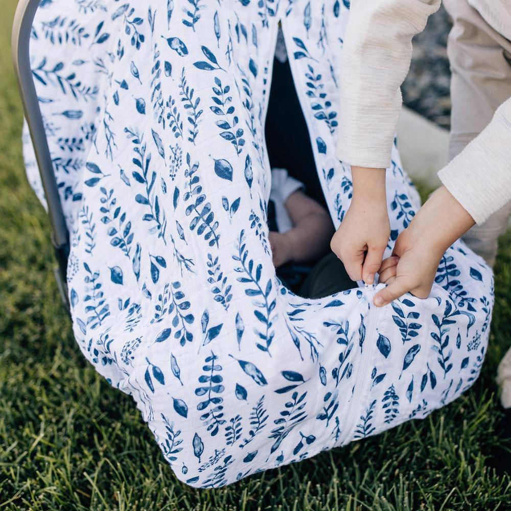 Blue Leaves Car Seat Cover - Car Seat Cover - Bebe au Lait