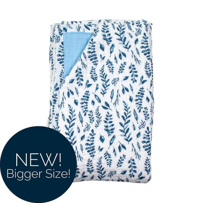 Blue Leaves + Cornflower Classic Muslin Super Snuggle Blanket - Super Snuggle Blanket - Bebe au Lait