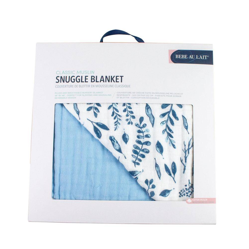 Blue Leaves + Cornflower Snuggle Blanket - Snuggle Blanket - Bebe au Lait