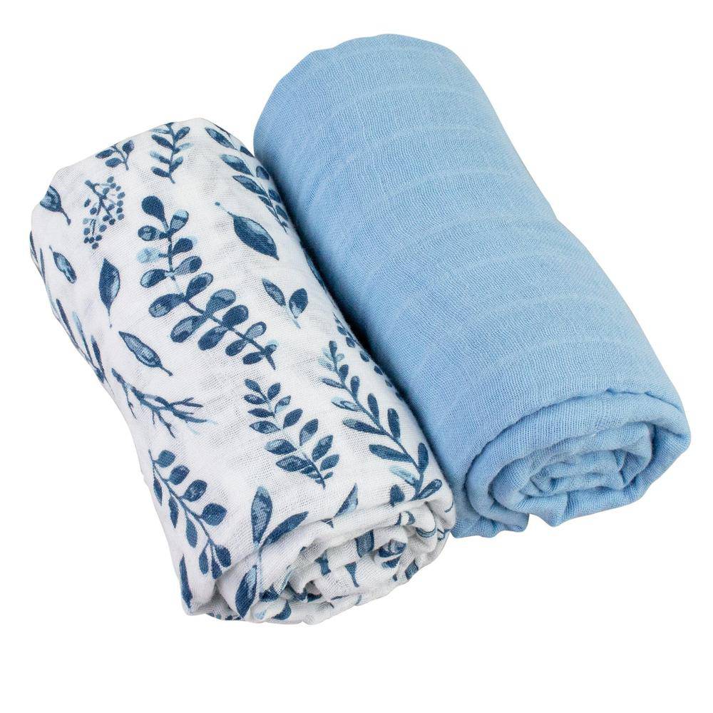 Blue Leaves + Cornflower Swaddle Blanket Set - Swaddle Blanket - Bebe au Lait