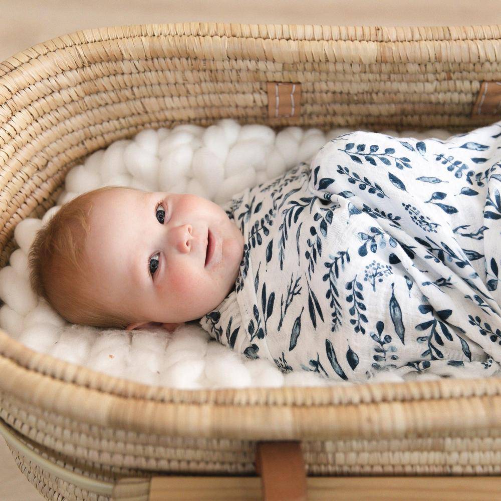 Blue Leaves + Cornflower Swaddle Blanket Set - Swaddle Blanket - Bebe au Lait