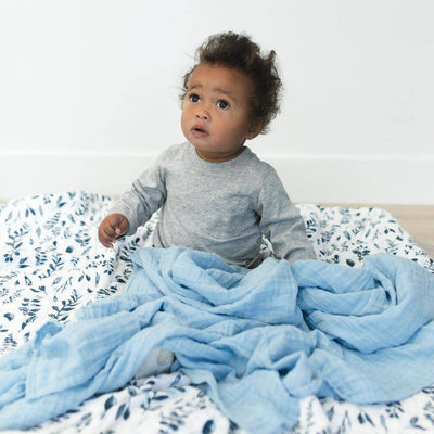 Blue Leaves + Cornflower Swaddle Blanket Set - Swaddle Blanket - Bebe au Lait