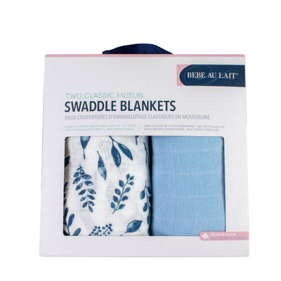 Blue Leaves + Cornflower Swaddle Blanket Set - Swaddle Blanket - Bebe au Lait