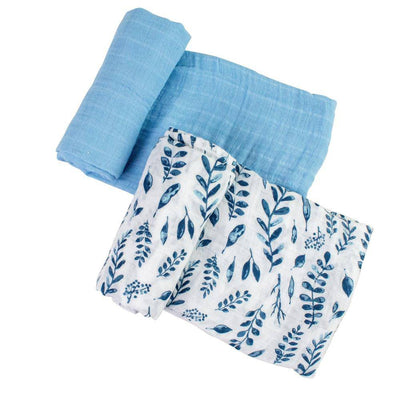 Blue Leaves + Cornflower Swaddle Blanket Set - Swaddle Blanket - Bebe au Lait