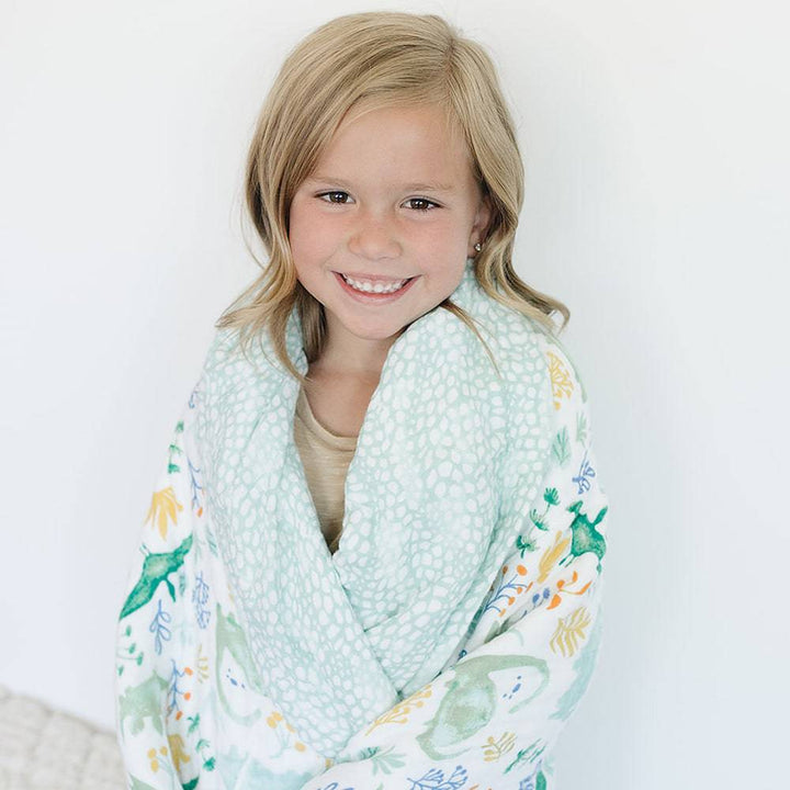 Dino Roar Upscale Classic Muslin Super Snuggle Blanket Bebe au Lait