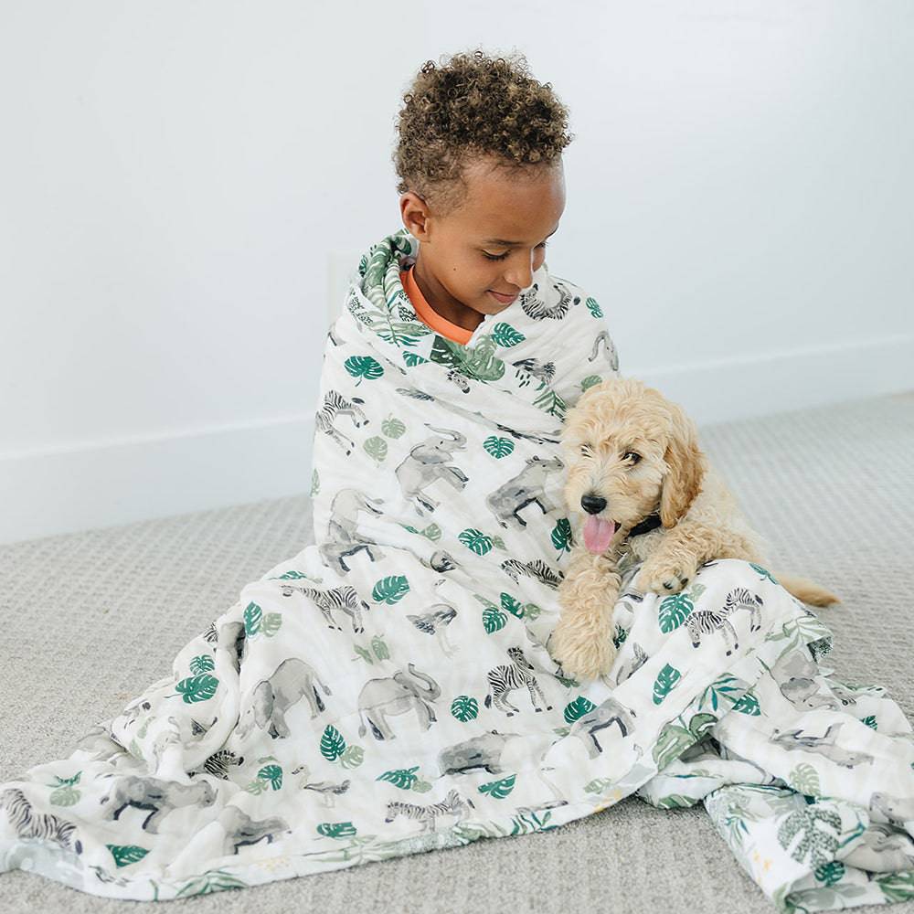 Jungle + Rainforest Classic Muslin Super Snuggle Blanket - Super Snuggle Blanket - Bebe au Lait