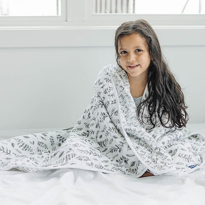 Muslin Snuggle Toddler Blanket Premium Cotton Just Be + Leaves - Snuggle Blanket - Bebe au Lait