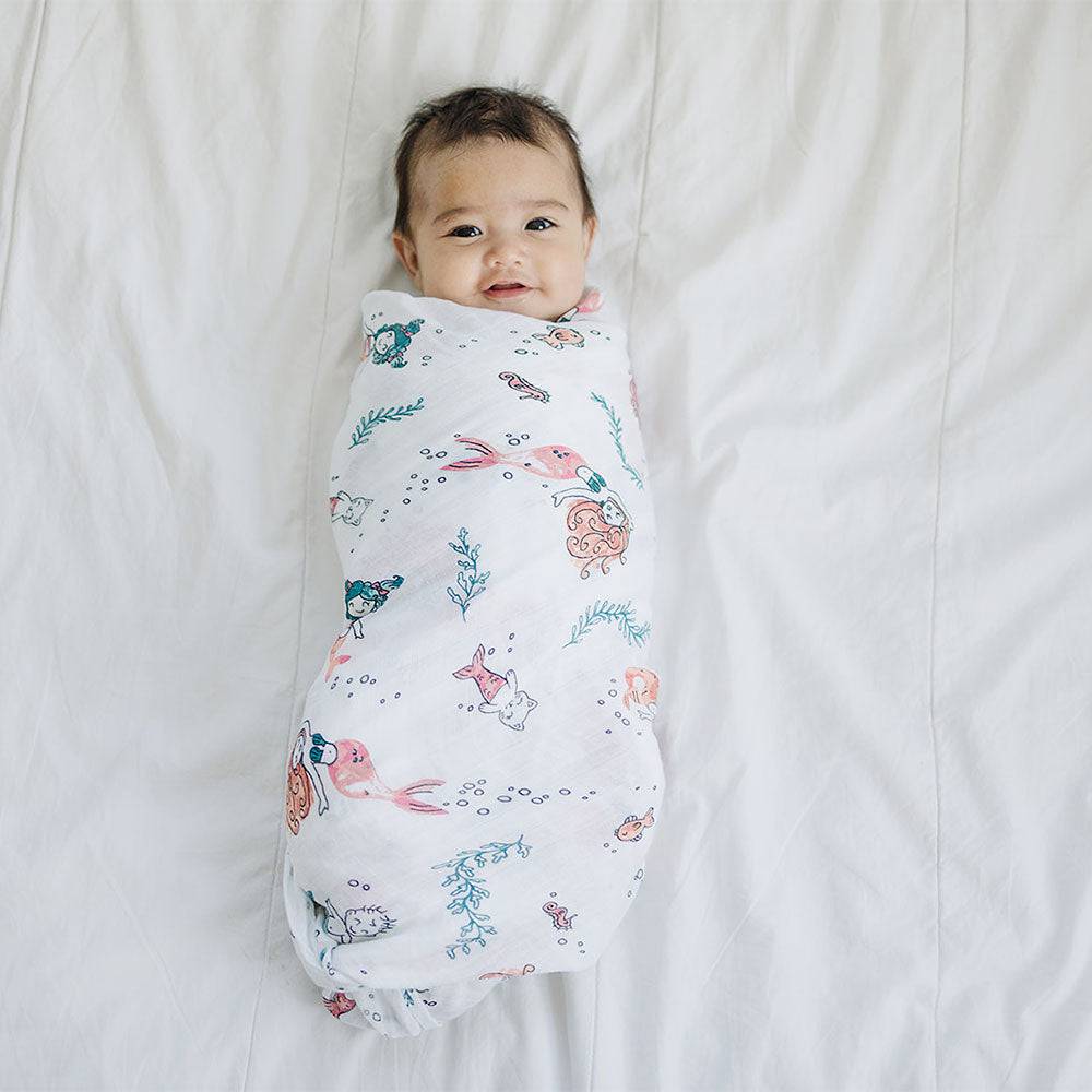 Mermaid Single Oh-So-Soft Muslin Swaddle Blanket - Swaddle Blanket - Bebe au Lait