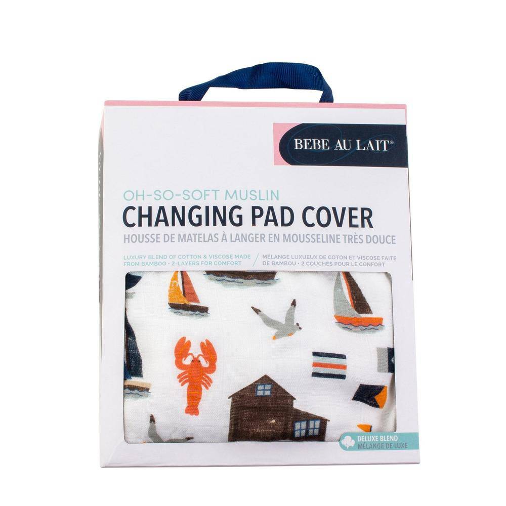 Nautical Oh-So-Soft Muslin Changing Pad Cover - Changing Pad Cover - Bebe au Lait