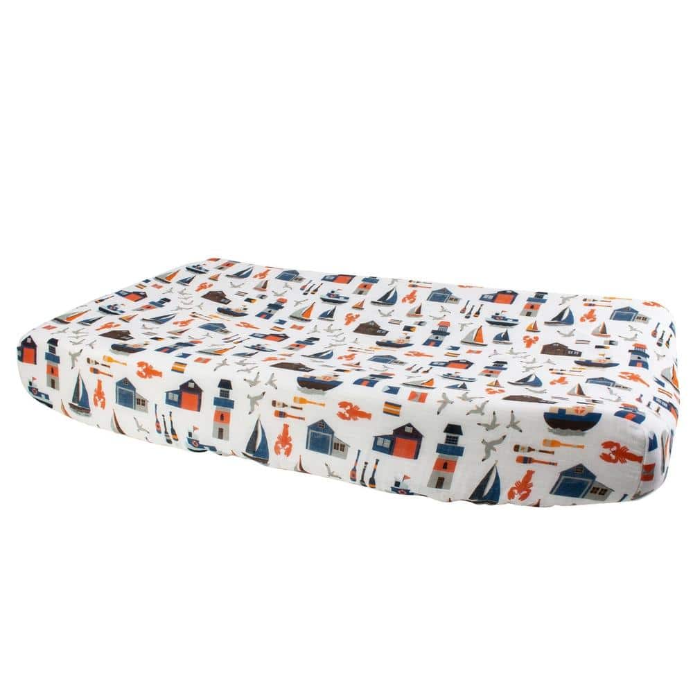 Nautical Oh-So-Soft Muslin Changing Pad Cover - Changing Pad Cover - Bebe au Lait