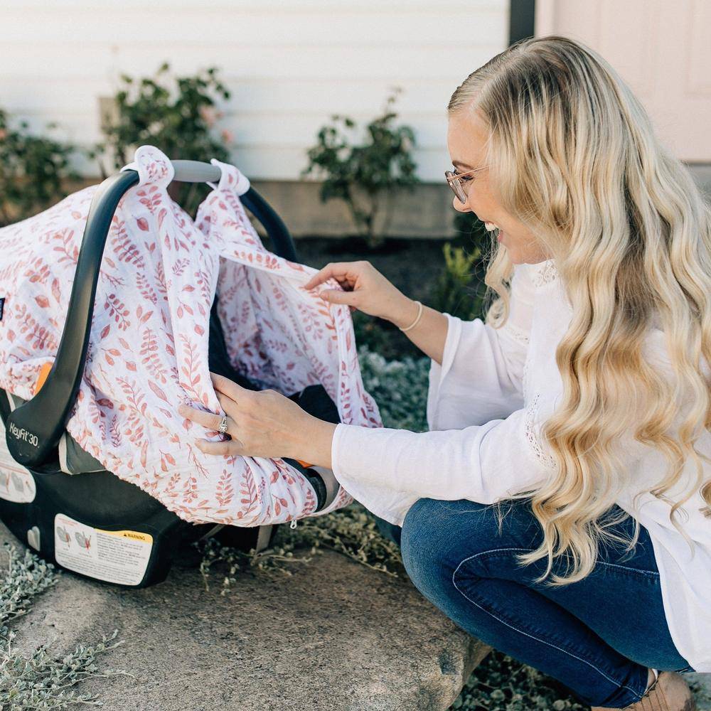 Pink Leaves Car Seat Cover - Car Seat Cover - Bebe au Lait