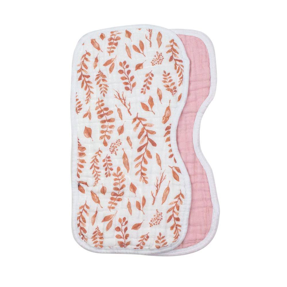 Pink Leaves + Cotton Candy Muslin Burp Cloths - Burp Cloths - Bebe au Lait