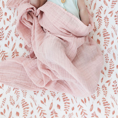 Muslin Swaddle Blanket Set Premium Cotton Pink Leaves + Cotton Candy - Swaddle Blanket - Bebe au Lait
