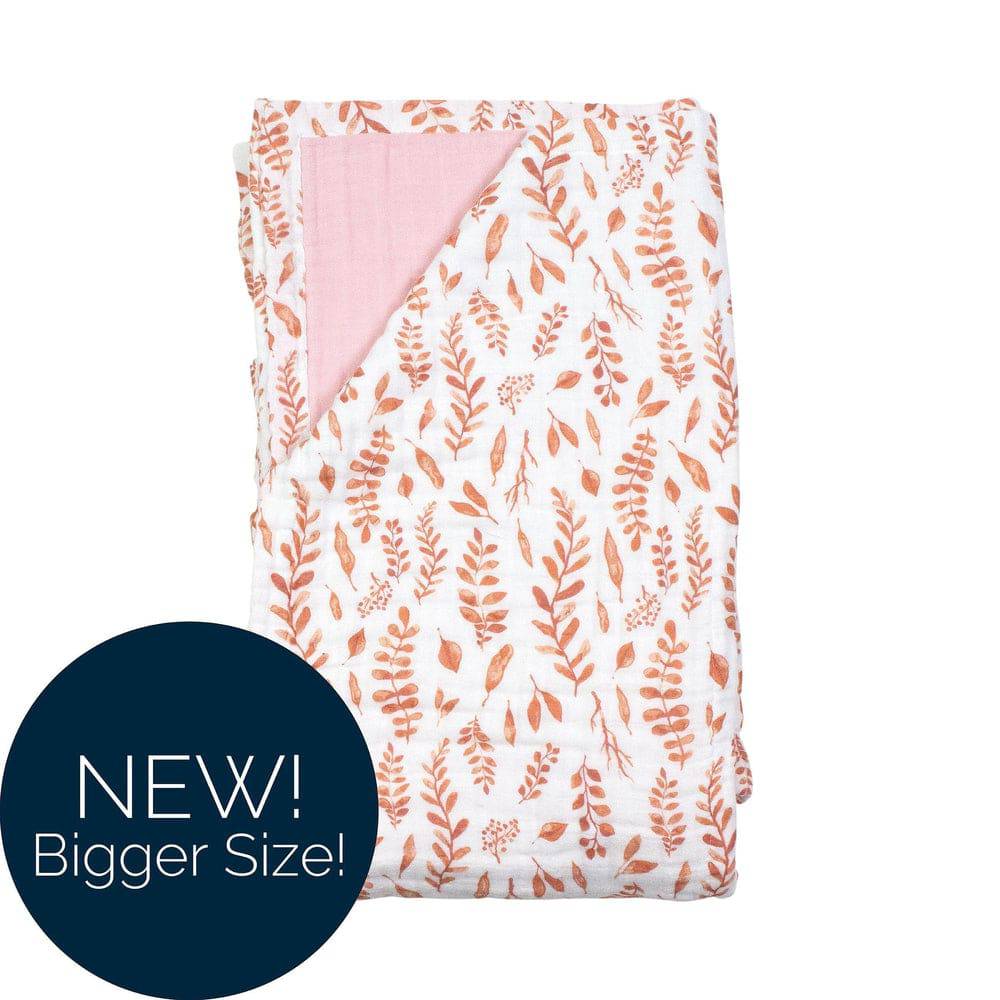 Pink Leaves + Cotton Candy Classic Muslin Super Snuggle Blanket - Super Snuggle Blanket - Bebe au Lait